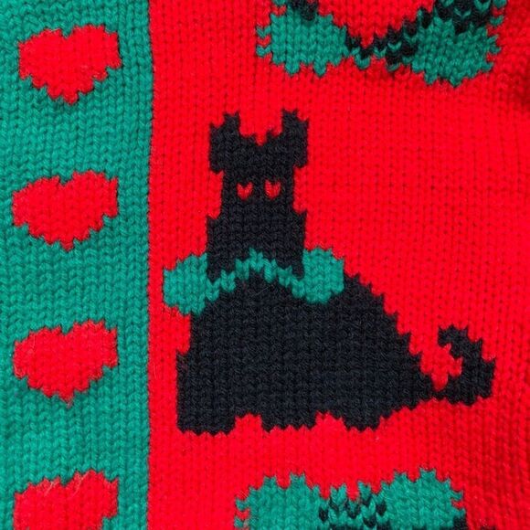 Vintage 90s Cropped Knit Cardigan Sweater Bright Cherry Red Scottie Dog Plaid - Picture 10 of 11